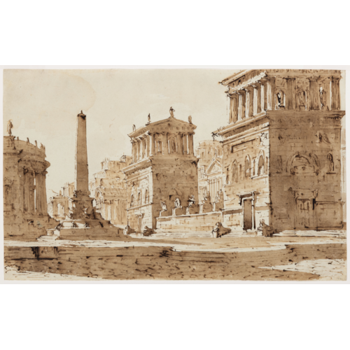 Stage Design: An Architectural Capriccio with Classical Buildings Around an Obelisk